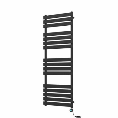 Rinse Bathrooms 1600x600mm Black Designer Flat Panel Electric Heated Towel Rail Thermostatic Timer Bathroom Towel Radiator 800W