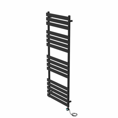 Rinse Bathrooms 1600x600mm Black Designer Flat Panel Electric Heated Towel Rail Thermostatic Timer Bathroom Towel Radiator 800W