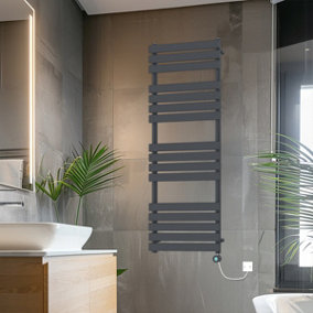 Rinse Bathrooms 1600x600mm Sand Grey Flat Panel Electric Heated Towel Rail Thermostatic Timer Bathroom Towel Radiator 800W