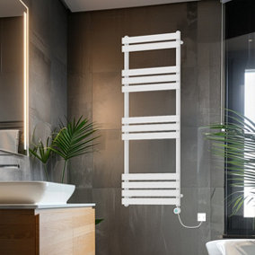Rinse Bathrooms 1600x600mm White Designer Flat Panel Electric Heated Towel Rail Thermostatic Timer Bathroom Towel Radiator 800W