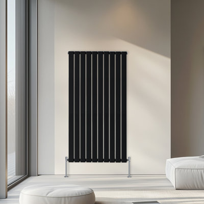 Rinse Bathrooms 1600x680mm Vertical Column Designer Radiator Black Single Flat Panel Radiators