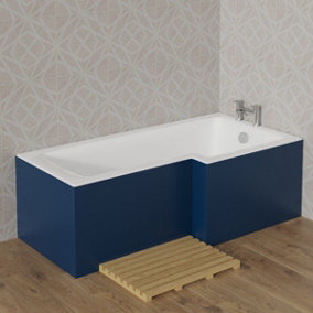 Rinse Bathrooms 1700mm L Shape Bath Front Panel 18mm MDF Painting Matte Blue Adjustable Height for Bathroom Soaking Tub