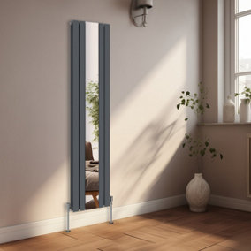 Rinse Bathrooms 1800 x 417mm Designer Vertical Radiator with Mirror Flat Panel Central Heating Double Column Radiator Anthracite