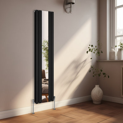 Rinse Bathrooms 1800 x 417mm Designer Vertical Radiator with Mirror Flat Panel Central Heating Double Column Radiator Black Price Comparisons | Compare The Build