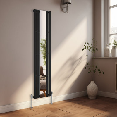 Rinse Bathrooms 1800 x 417mm Designer Vertical Radiator with Mirror Flat Panel Central Heating Single Column Radiator Black Price Comparisons | Compare The Build