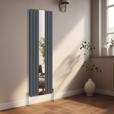 Rinse Bathrooms 1800 x 555mm Designer Vertical Radiator with Mirror Flat Panel Central Heating Double Column Radiator Anthracite Price Comparisons | Compare The Build