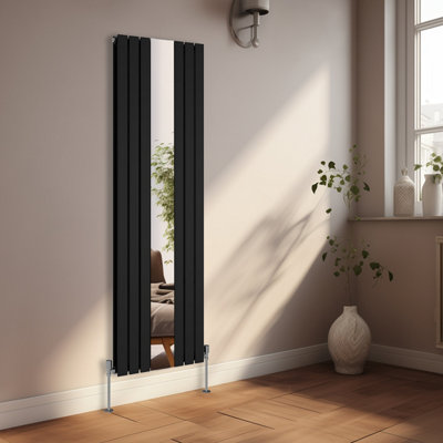 Rinse Bathrooms 1800 x 555mm Designer Vertical Radiator with Mirror Flat Panel Central Heating Double Column Radiator Black Price Comparisons | Compare The Build