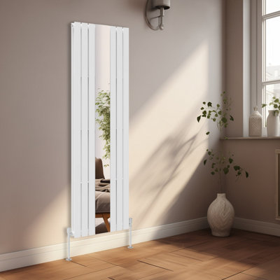 Rinse Bathrooms 1800 x 555mm Designer Vertical Radiator with Mirror Flat Panel Central Heating Double Column Radiator White Price Comparisons | Compare The Build