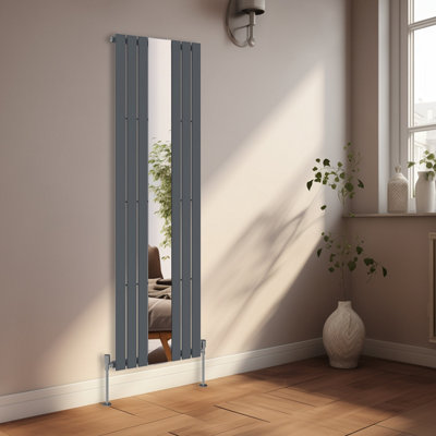 Rinse Bathrooms 1800 x 555mm Designer Vertical Radiator with Mirror Flat Panel Central Heating Single Column Radiator Anthracite