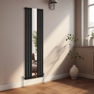 Rinse Bathrooms 1800 x 555mm Designer Vertical Radiator with Mirror Flat Panel Central Heating Single Column Radiator Black