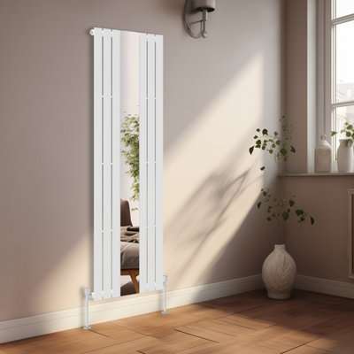 Rinse Bathrooms 1800 x 555mm Designer Vertical Radiator with Mirror Flat Panel Central Heating Single Column Radiator White