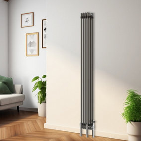Rinse Bathrooms 1800x200mm Raw Metal Vertical 4 Column Radiator Traditional Cast Iron Style Bathroom Radiator Central Heating