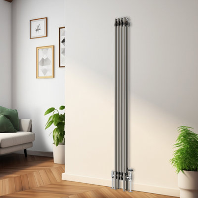 Rinse Bathrooms 1800x200mm Raw Metal Vertical Column Radiator Double Traditional Cast Iron Style Bathroom Radiator