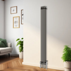 Rinse Bathrooms 1800x202mm Raw Metal Vertical 3 Column Radiator Traditional Cast Iron Style Bathroom Radiator Central Heating