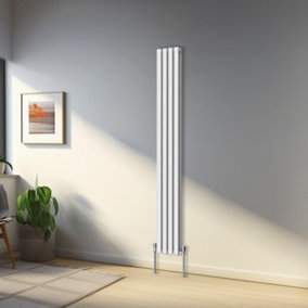 Rinse Bathrooms 1800x236mm White Vertical Designer Radiator Double Column Oval Panel Bathroom Radiators