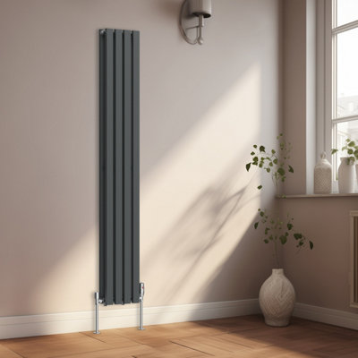 Rinse Bathrooms 1800x270mm Vertical Column Designer Radiator Anthracite Rectangular Double Flat Panel Tall Upright Radiator