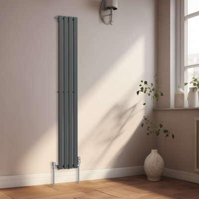 Rinse Bathrooms 1800x270mm Vertical Column Designer Radiator Anthracite Rectangular Single Flat Panel Tall Upright Radiator