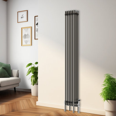 Rinse Bathrooms 1800x290mm Raw Metal Vertical 4 Column Radiator Traditional Cast Iron Style Bathroom Radiator Central Heating