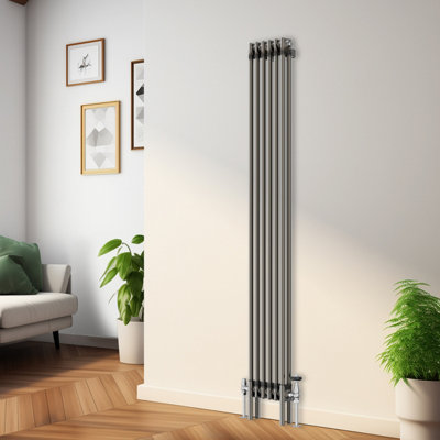 Rinse Bathrooms 1800x290mm Raw Metal Vertical Column Radiator Double Traditional Cast Iron Style Bathroom Radiator