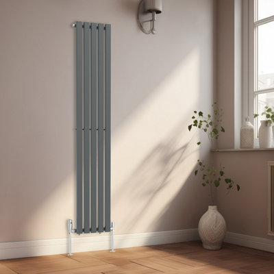 Rinse Bathrooms 1800x340mm Vertical Column Designer Radiator Anthracite Rectangular Single Flat Panel Tall Upright Radiator