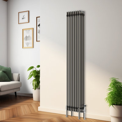 Rinse Bathrooms 1800x380mm Raw Metal Vertical 4 Column Radiator Traditional Cast Iron Style Bathroom Radiator Central Heating