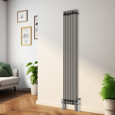 Rinse Bathrooms 1800x380mm Raw Metal Vertical Column Radiator Double Traditional Cast Iron Style Bathroom Radiator