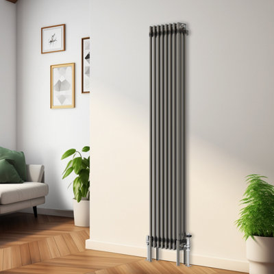 Rinse Bathrooms 1800x382mm Raw Metal Vertical 3 Column Radiator Traditional Cast Iron Style Bathroom Radiator Central Heating