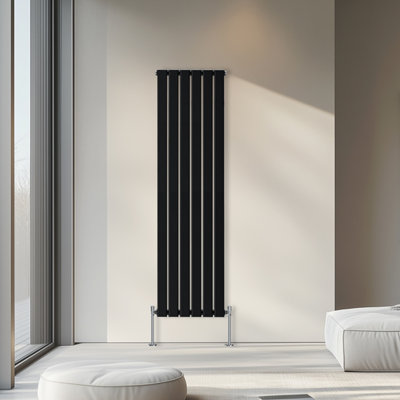 Rinse Bathrooms 1800x408mm Vertical Column Designer Radiator Black Single Flat Panel Radiators