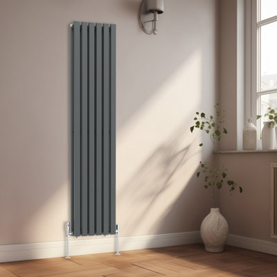 Rinse Bathrooms 1800x410mm Vertical Column Designer Radiator Anthracite Rectangular Double Flat Panel Tall Upright Radiator