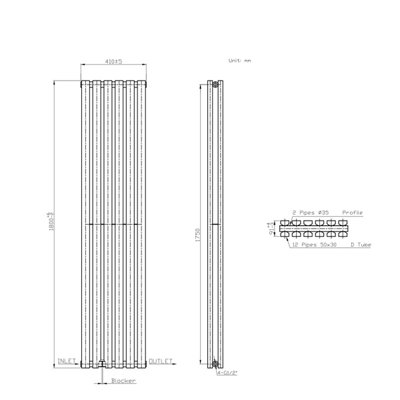 Rinse Bathrooms 1800x410mm Vertical Column Designer Radiator Anthracite ...