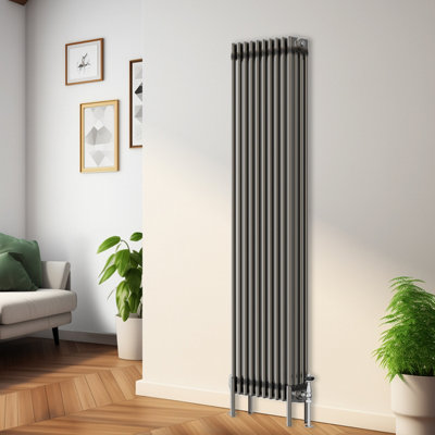 Rinse Bathrooms 1800x470mm Raw Metal Vertical 4 Column Radiator Traditional Cast Iron Style Bathroom Radiator Central Heating