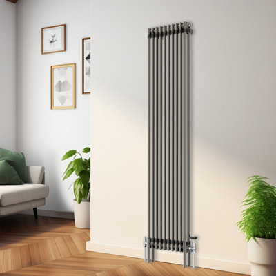 Rinse Bathrooms 1800x470mm Raw Metal Vertical Column Radiator Double Traditional Cast Iron Style Bathroom Radiator