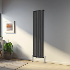 Rinse Bathrooms 1800x472mm Black Vertical Designer Radiator Single Column Oval Panel Bathroom Radiators