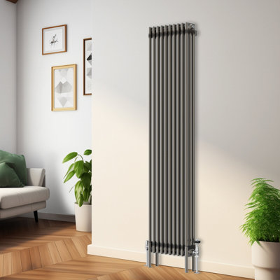 Rinse Bathrooms 1800x472mm Raw Metal Vertical 3 Column Radiator Traditional Cast Iron Style Bathroom Radiator Central Heating