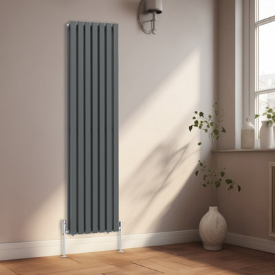 Rinse Bathrooms 1800x480mm Vertical Column Designer Radiator Anthracite Rectangular Double Flat Panel Tall Upright Radiator