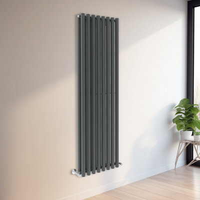 Rinse Bathrooms 1800x545mm Vertical Column Designer Radiator Anthracite Round Tube Double Panel Tall Upright Radiator