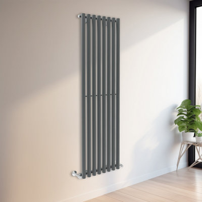 Rinse Bathrooms 1800x545mm Vertical Column Designer Radiator Anthracite Round Tube Single Panel Tall Upright Radiator