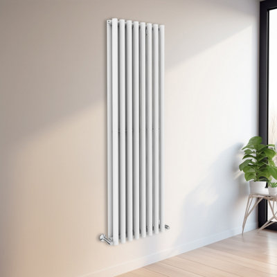 Rinse Bathrooms 1800x545mm Vertical Column Designer Radiator White Round Tube Double Panel Tall Upright Radiator