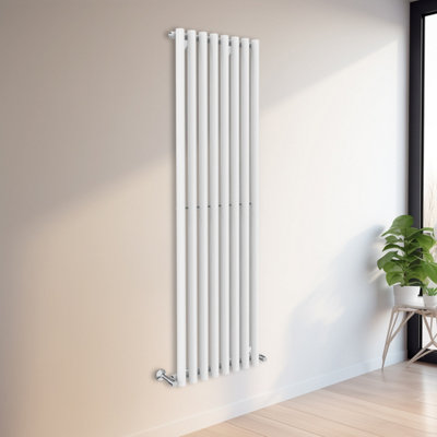 Rinse Bathrooms 1800x545mm Vertical Column Designer Radiator White Round Tube Single Panel Tall Upright Radiator