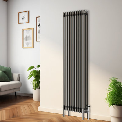 Rinse Bathrooms 1800x560mm Raw Metal Vertical 4 Column Radiator Traditional Cast Iron Style Bathroom Radiator Central Heating