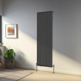 Rinse Bathrooms 1800x590mm Black Vertical Designer Radiator Single Column Oval Panel Bathroom Radiators