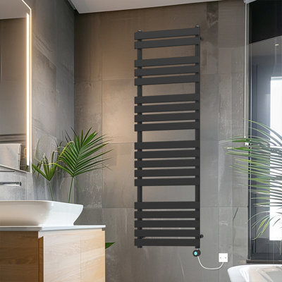 Rinse Bathrooms 1800x600mm Black Flat Panel Electric Heated Towel Rail Thermostatic Timer Bathroom Towel Radiator 1000W
