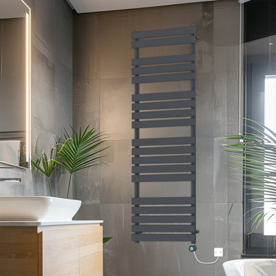 Rinse Bathrooms 1800x600mm Sand Grey Flat Panel Electric Heated Towel Rail Thermostatic Timer Bathroom Towel Radiator 1000W