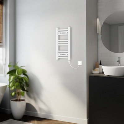 Rinse Bathrooms 200W Electric Heated Warming Towel Rail Bathroom Radiator White - 600x300mm