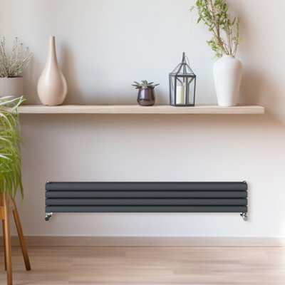 Rinse Bathrooms 236x1600mm Anthracite Horizontal Radiator Double Column Oval Panel Radiators Central Heating