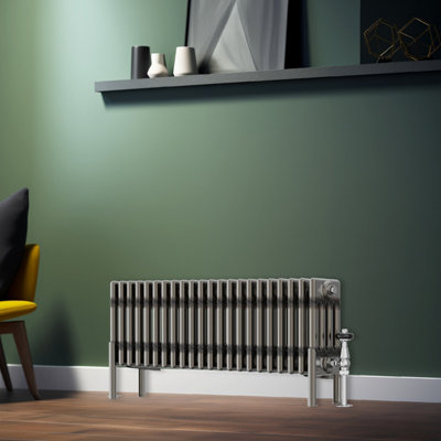 Rinse Bathrooms 300x1010mm Raw Metal Horizontal 4 Column Radiator Traditional Cast Iron Style Bathroom Radiator Central Heating