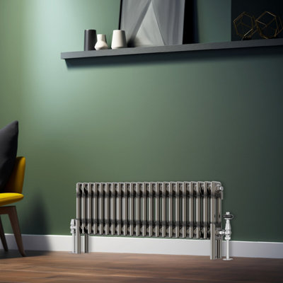 Rinse Bathrooms 300x1010mm Raw Metal Horizontal Column Radiator Double Traditional Cast Iron Style Bathroom Radiator