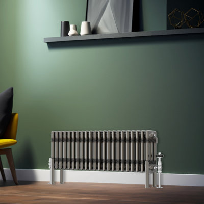 Rinse Bathrooms 300x1012mm Raw Metal Horizontal 3 Column Radiator Traditional Cast Iron Style Bathroom Radiator Central Heating