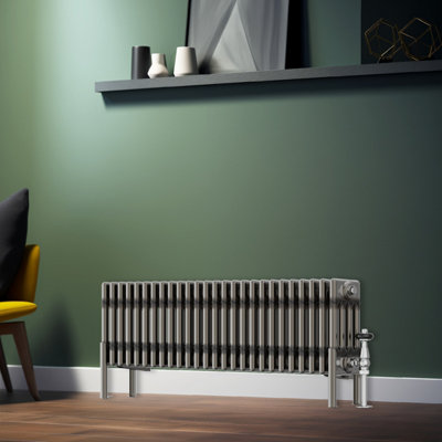 Rinse Bathrooms 300x1190mm Raw Metal Horizontal 4 Column Radiator Traditional Cast Iron Style Bathroom Radiator Central Heating