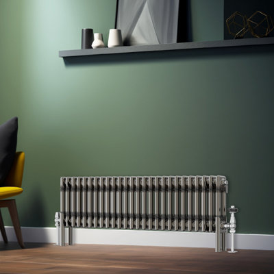 Rinse Bathrooms 300x1190mm Raw Metal Horizontal Column Radiator Double Traditional Cast Iron Style Bathroom Radiator